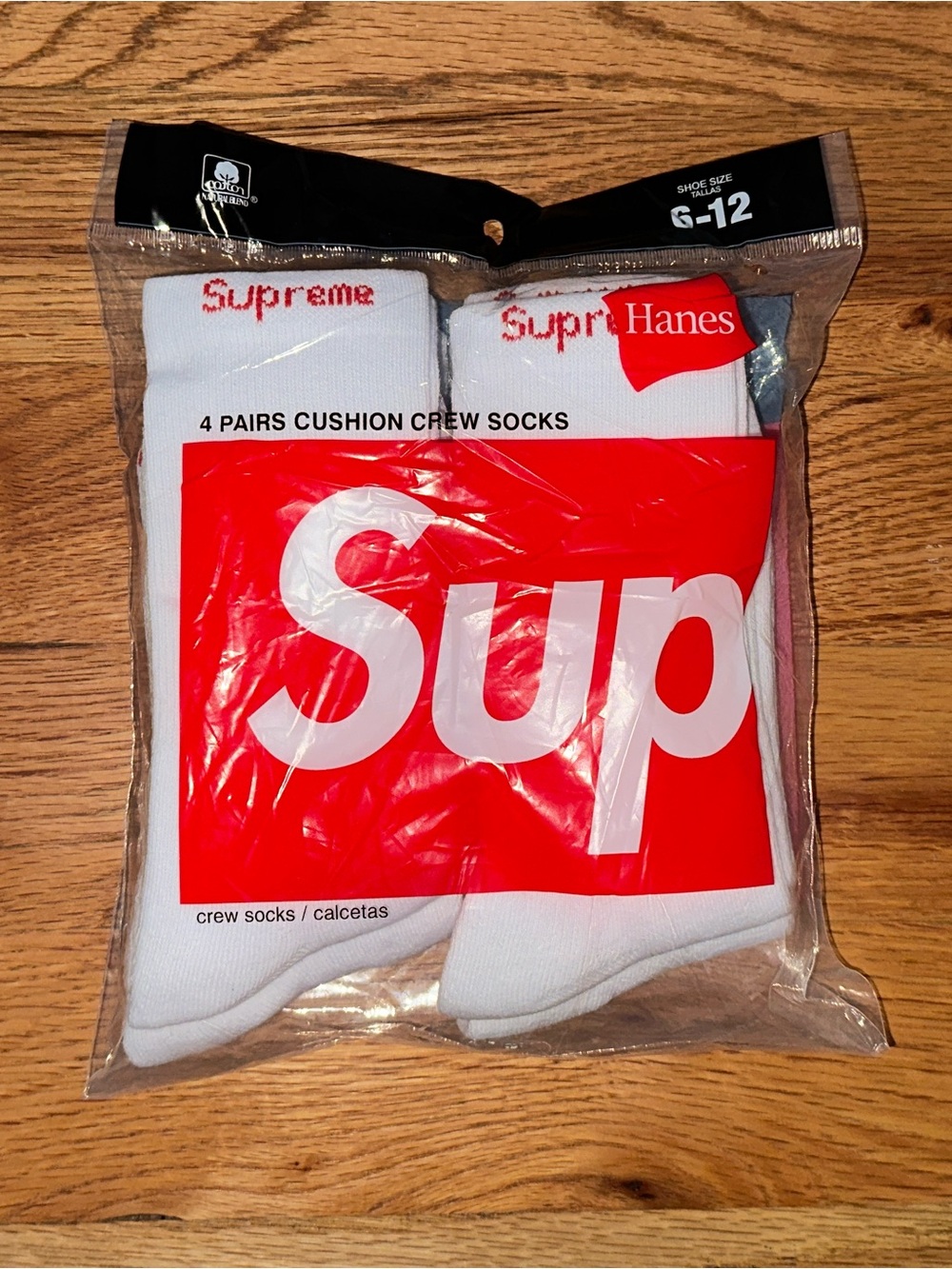 Hanes White Crew Socks with Red Logo - 4 Pack